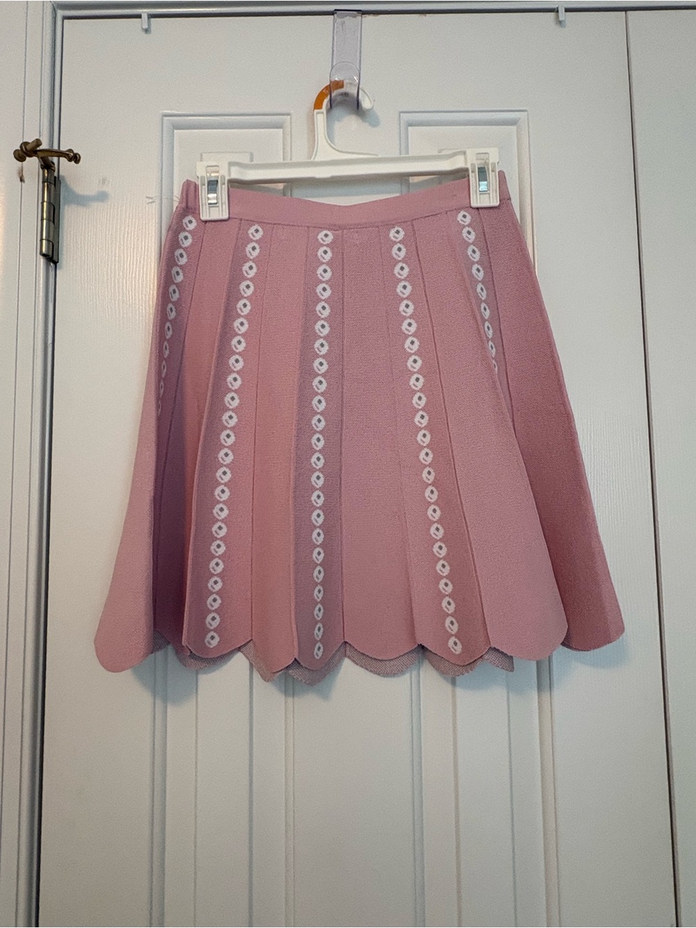 Scalloped Pink Circle Skirt with Vertical Embroidered Trim